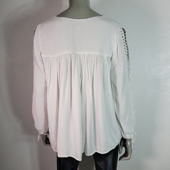 Ann Taylor Loft Peasant Top Size Tie Front Keyhole Neck Slit Sleeve Lined White - Picture 3 of 6